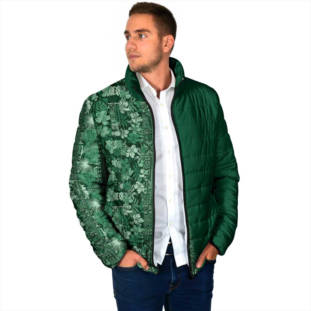 Hawaiian Tribal Elements Hibiscus Padded Jacket Green Pattern - Polynesian Pride