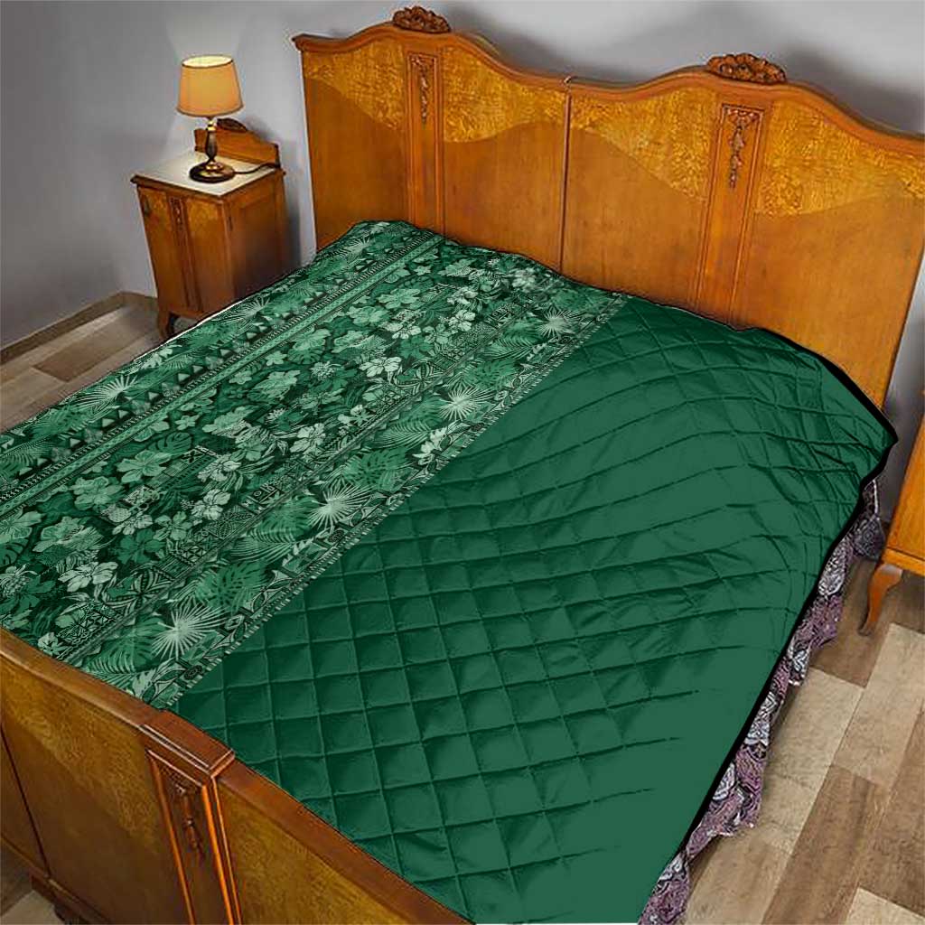 Hawaiian Tribal Elements Hibiscus Quilt Green Pattern - Polynesian Pride