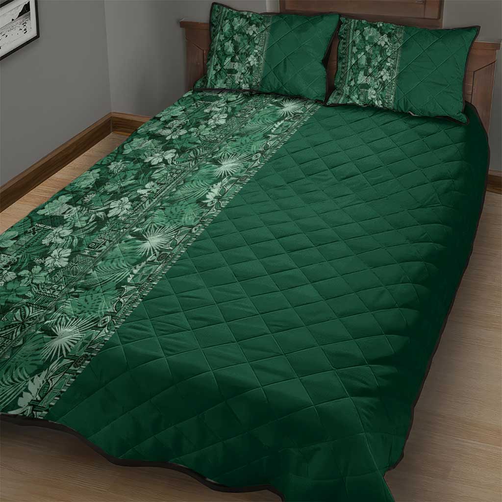 Hawaiian Tribal Elements Hibiscus Quilt Bed Set Green Pattern - Polynesian Pride