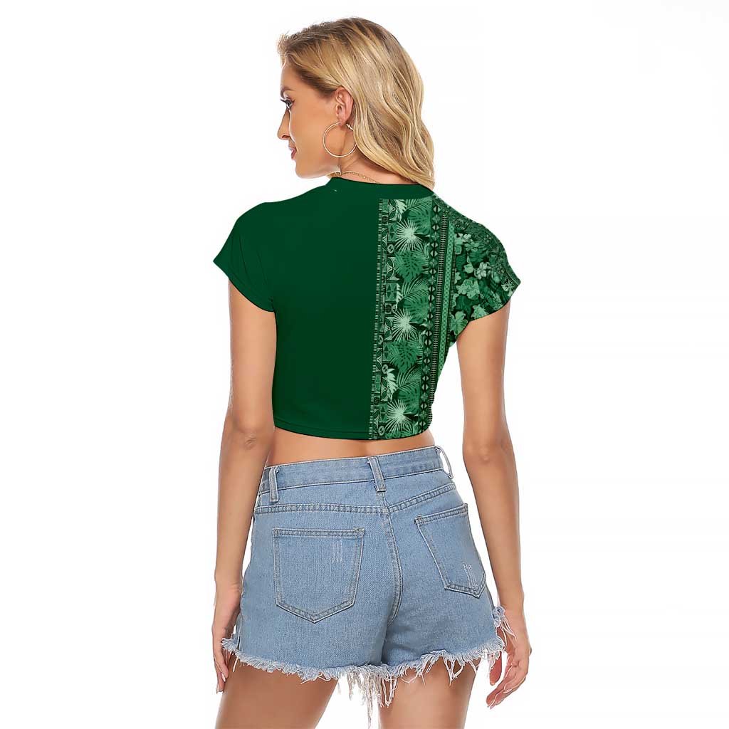 Hawaiian Tribal Elements Hibiscus Raglan Cropped T Shirt Green Pattern - Polynesian Pride