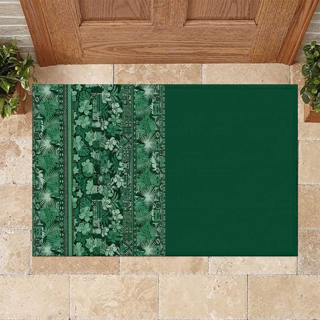 Hawaiian Tribal Elements Hibiscus Rubber Doormat Green Pattern - Polynesian Pride