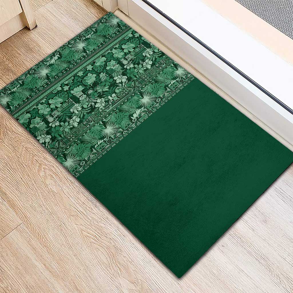 Hawaiian Tribal Elements Hibiscus Rubber Doormat Green Pattern - Polynesian Pride