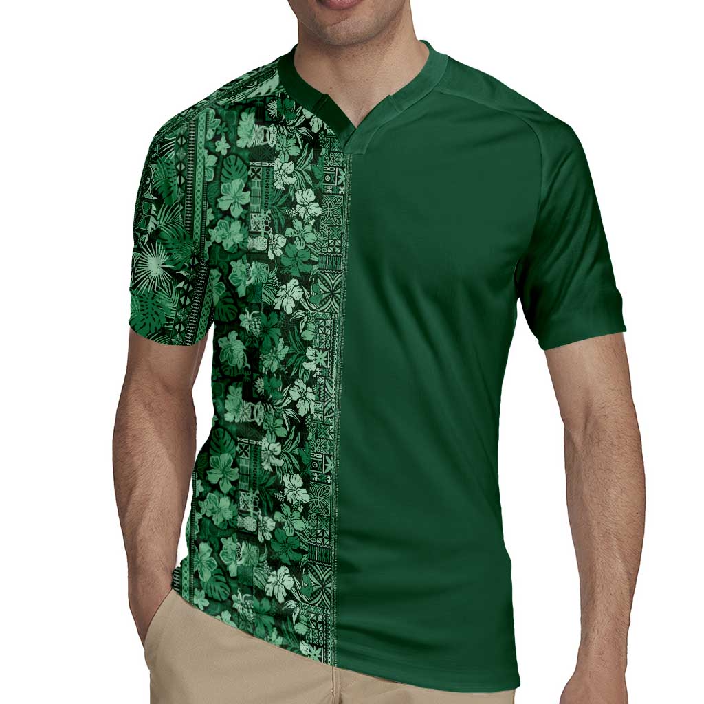 Hawaiian Tribal Elements Hibiscus Rugby Jersey Green Pattern - Polynesian Pride