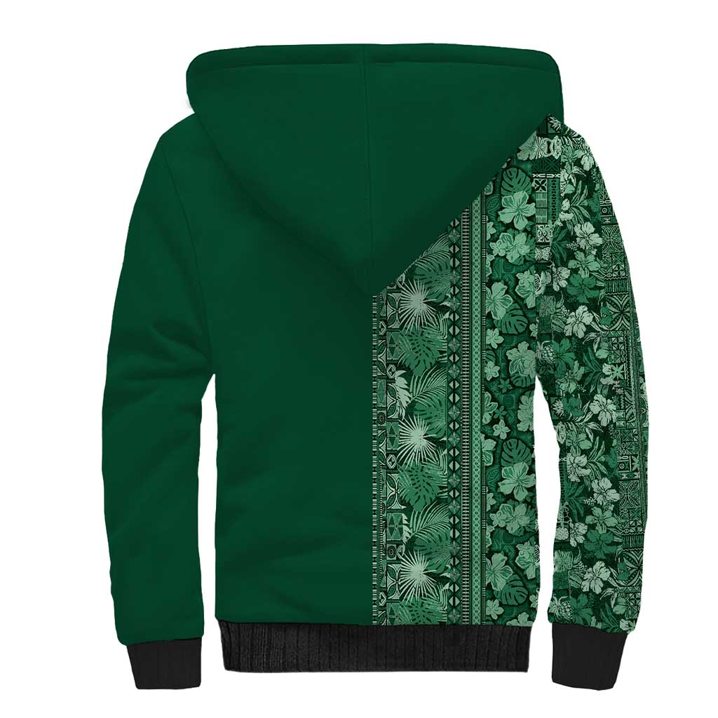Hawaiian Tribal Elements Hibiscus Sherpa Hoodie Green Pattern - Polynesian Pride