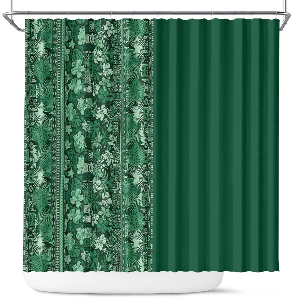Hawaiian Tribal Elements Hibiscus Shower Curtain Green Pattern - Polynesian Pride