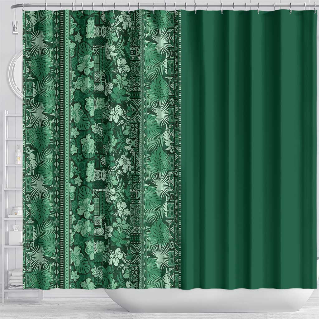 Hawaiian Tribal Elements Hibiscus Shower Curtain Green Pattern - Polynesian Pride