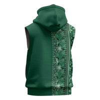 Hawaiian Tribal Elements Hibiscus Sleeveless Hoodie Green Pattern - Polynesian Pride