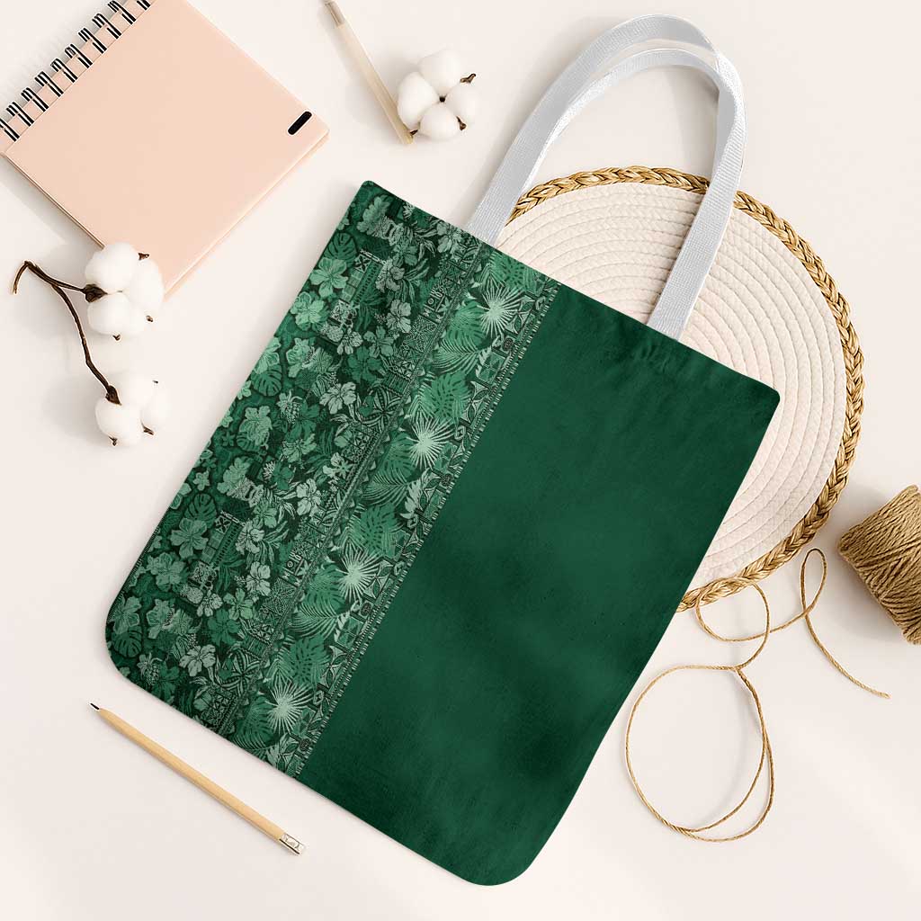 Hawaiian Tribal Elements Hibiscus Tote Bag Green Pattern - Polynesian Pride