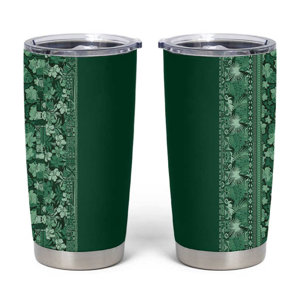 Hawaiian Tribal Elements Hibiscus Tumbler Cup Green Pattern - Polynesian Pride