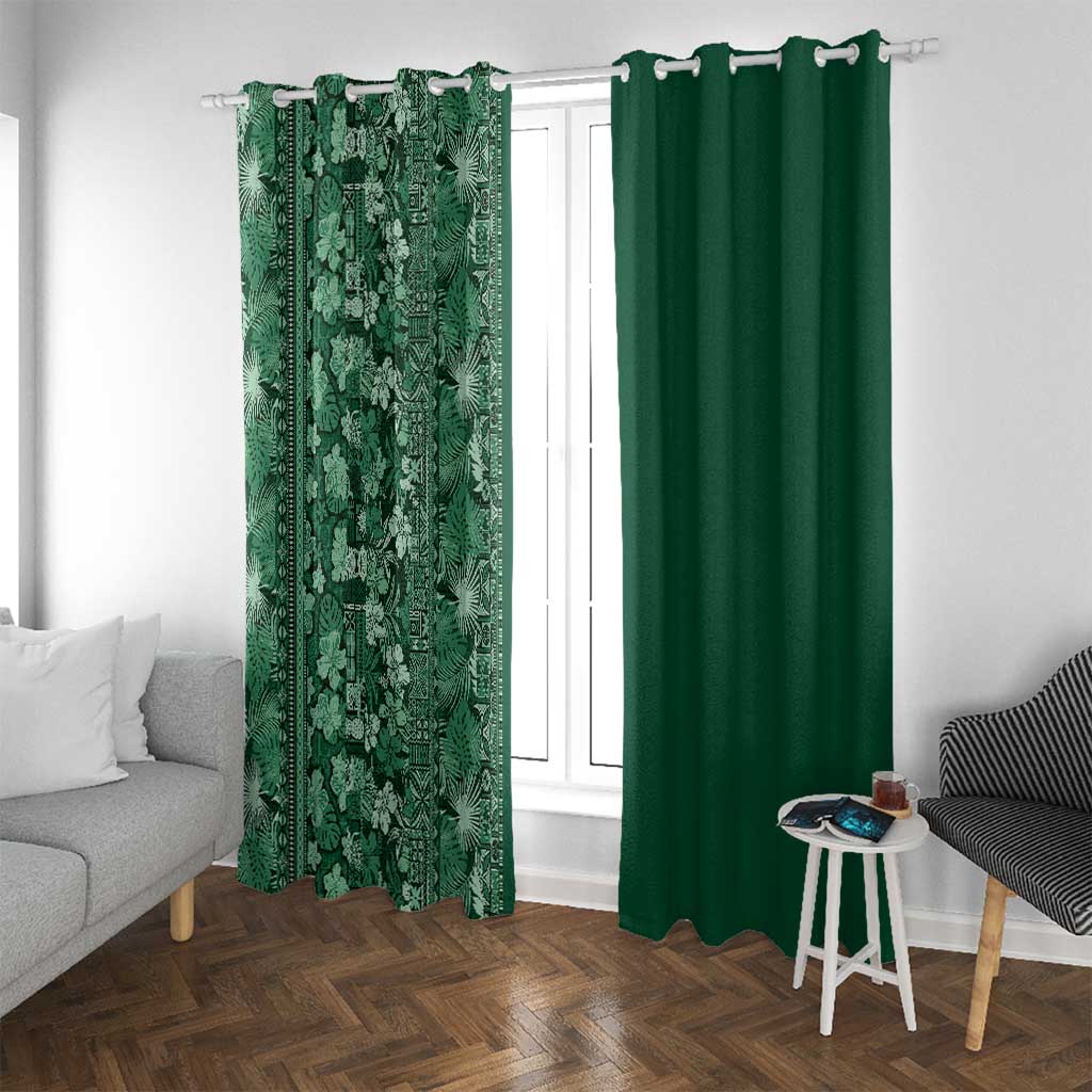 Hawaiian Tribal Elements Hibiscus Window Curtain Green Pattern - Polynesian Pride