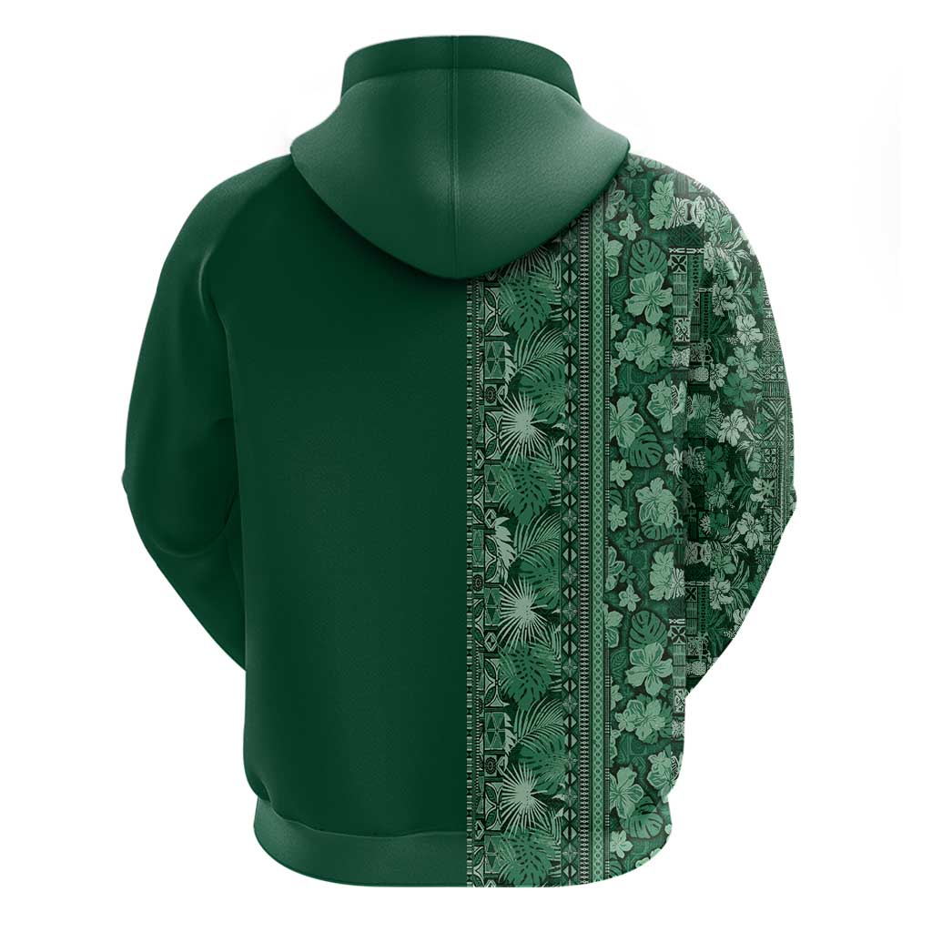 Hawaiian Tribal Elements Hibiscus Zip Hoodie Green Pattern - Polynesian Pride