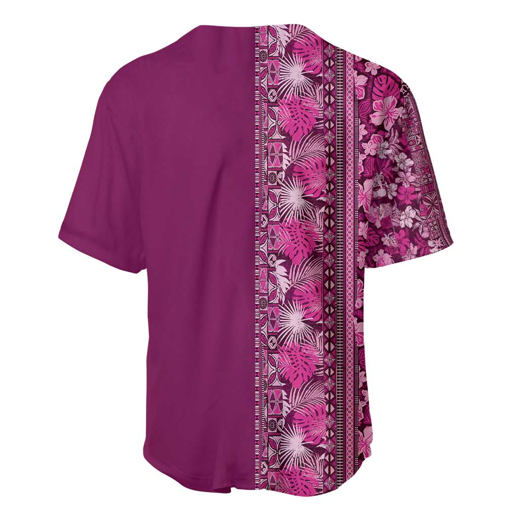 Hawaiian Tribal Elements Hibiscus Baseball Jersey Pink Pattern - Polynesian Pride