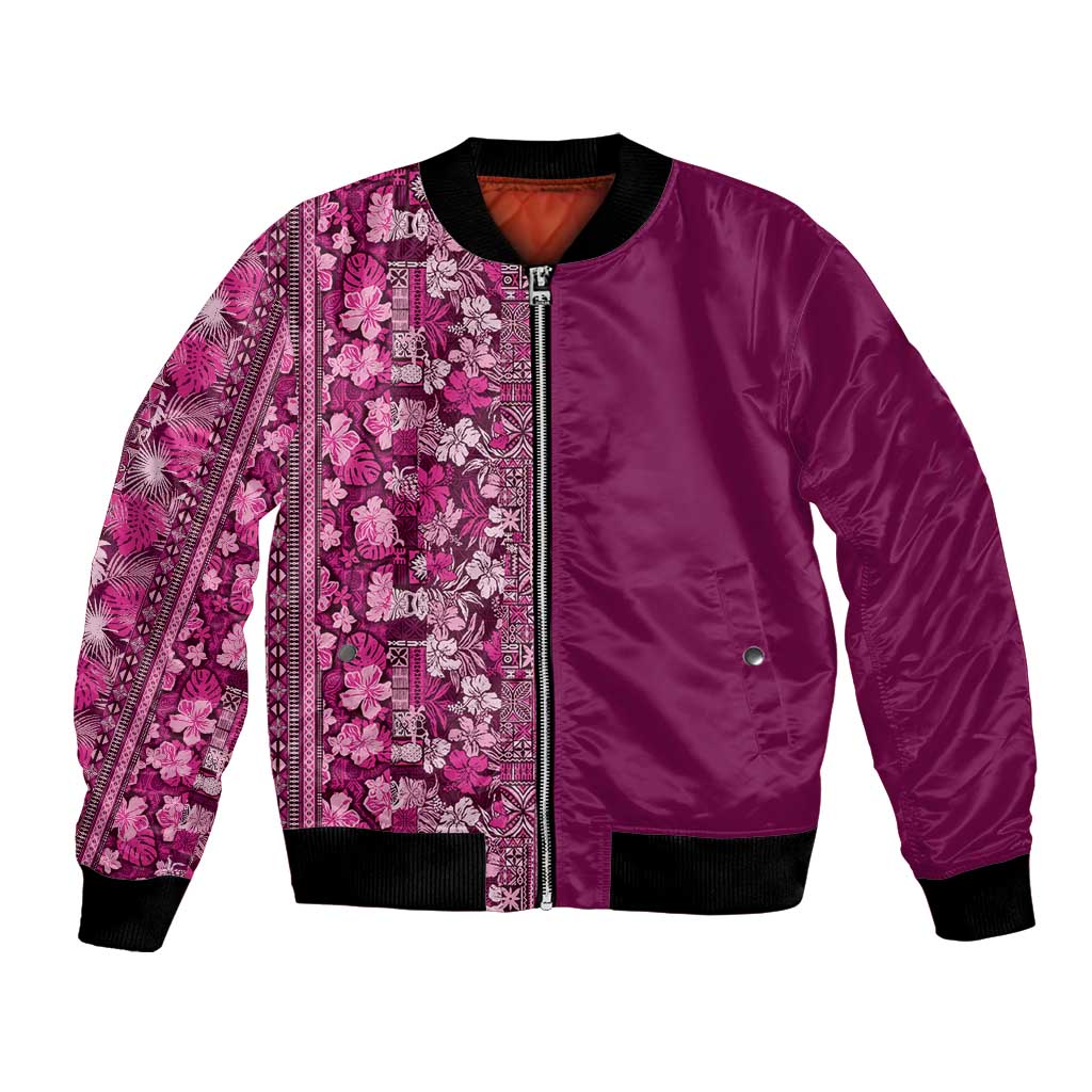 Hawaiian Tribal Elements Hibiscus Bomber Jacket Pink Pattern - Polynesian Pride