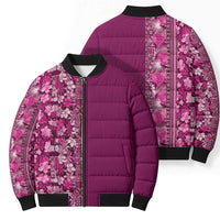 Hawaiian Tribal Elements Hibiscus Bomber Puffer Jacket Pink Pattern - Polynesian Pride
