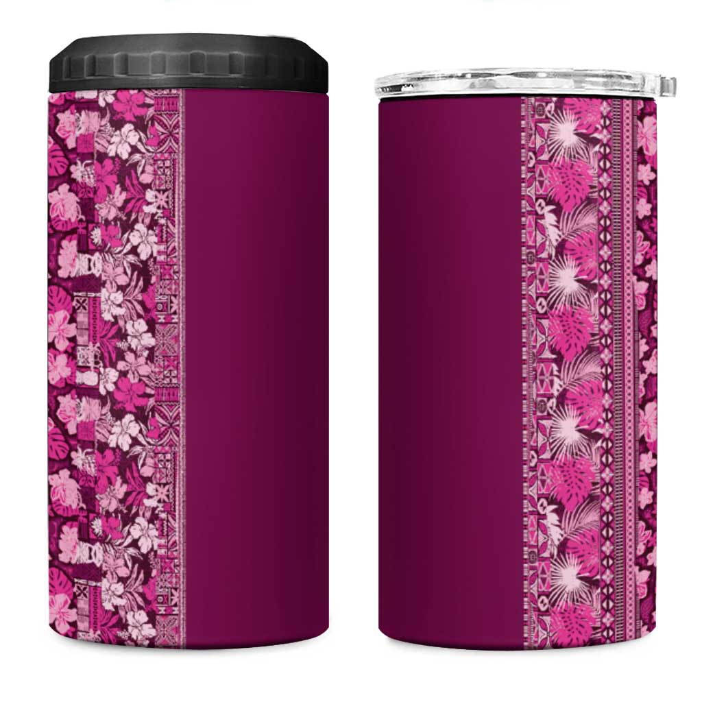 Hawaiian Tribal Elements Hibiscus 4 in 1 Can Cooler Tumbler Pink Pattern - Polynesian Pride
