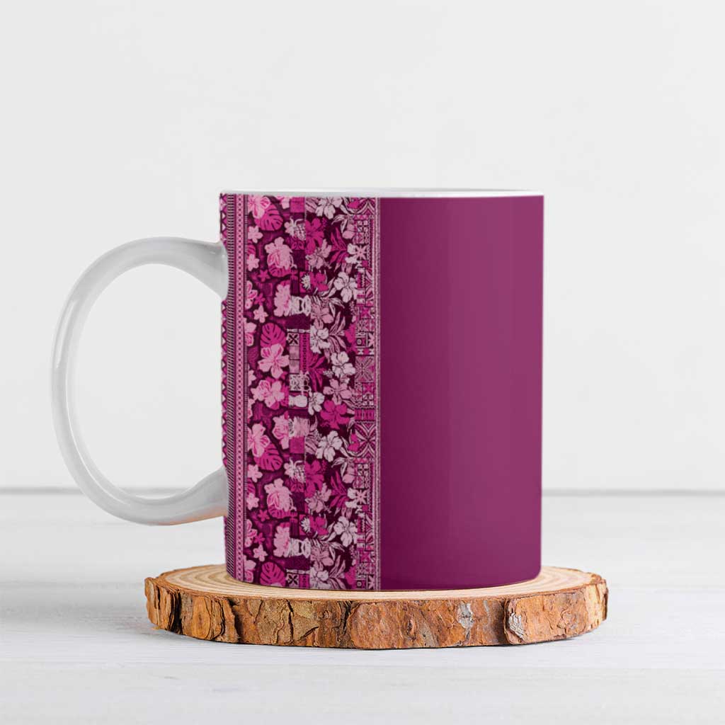 Hawaiian Tribal Elements Hibiscus Ceramic Mug Pink Pattern - Polynesian Pride