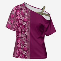 Hawaiian Tribal Elements Hibiscus Cross Shoulder Shirt Pink Pattern - Polynesian Pride