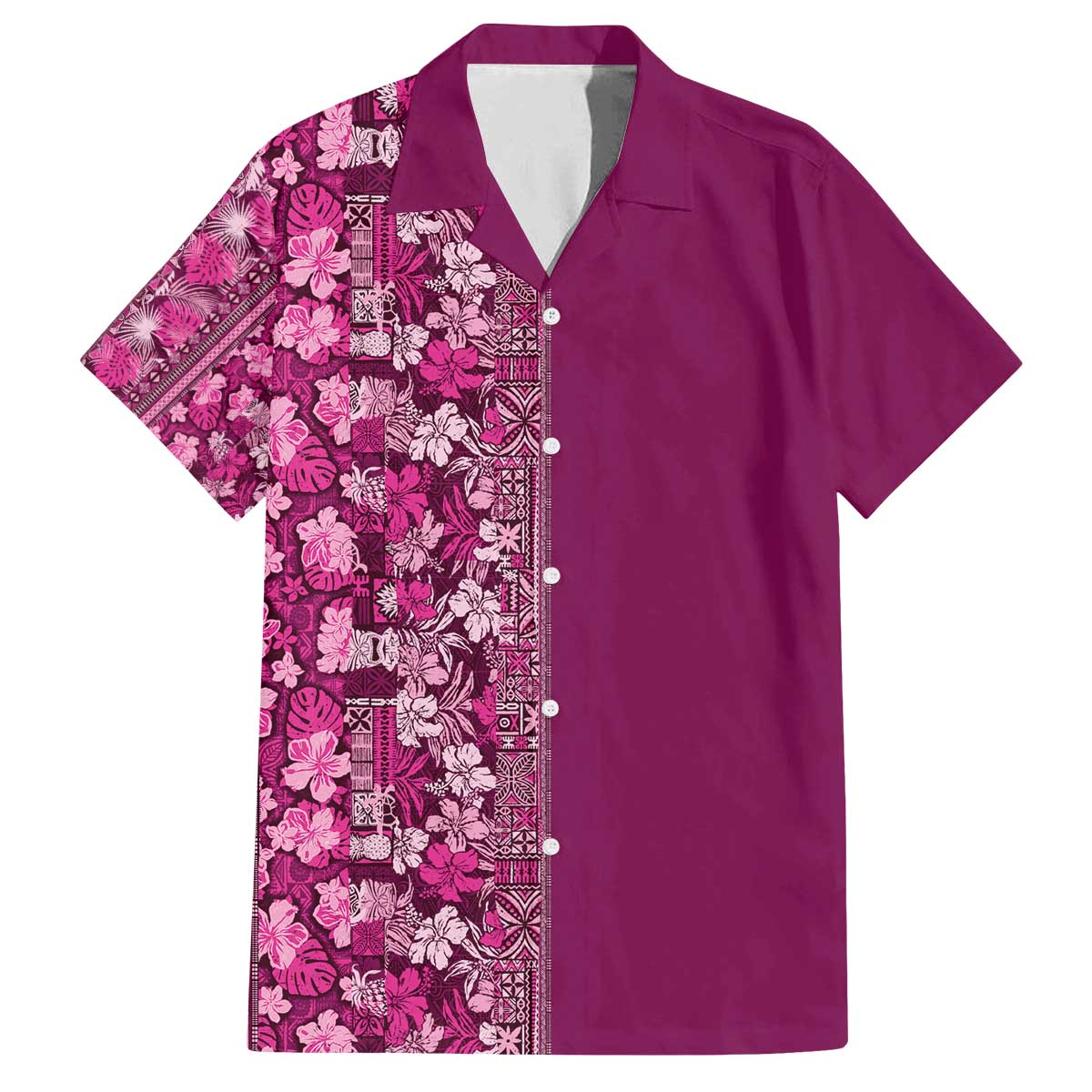Hawaiian Tribal Elements Hibiscus Family Matching Off The Shoulder Long Sleeve Dress and Hawaiian Shirt Pink Pattern - Polynesian Pride
