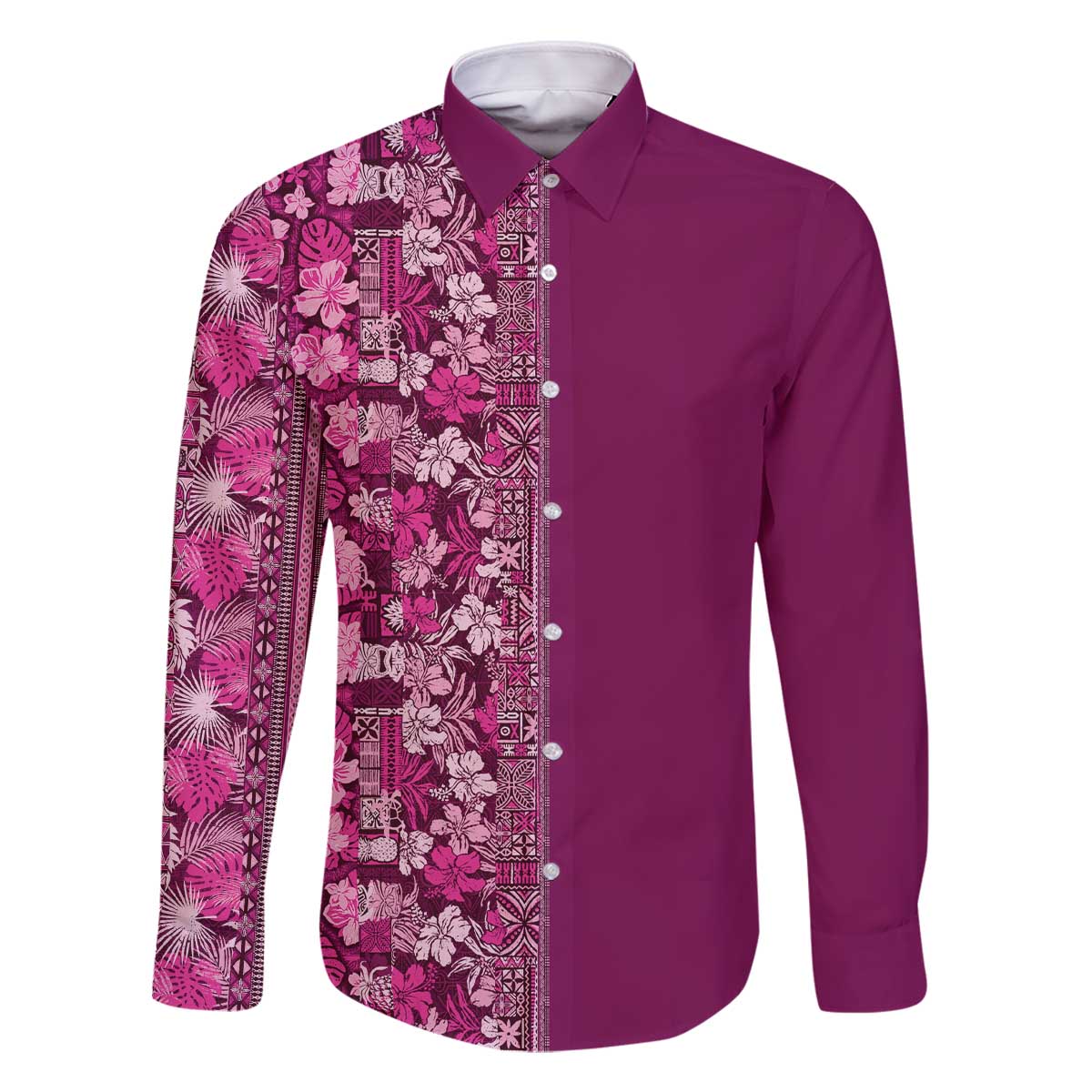 Hawaiian Tribal Elements Hibiscus Family Matching Off The Shoulder Long Sleeve Dress and Hawaiian Shirt Pink Pattern - Polynesian Pride