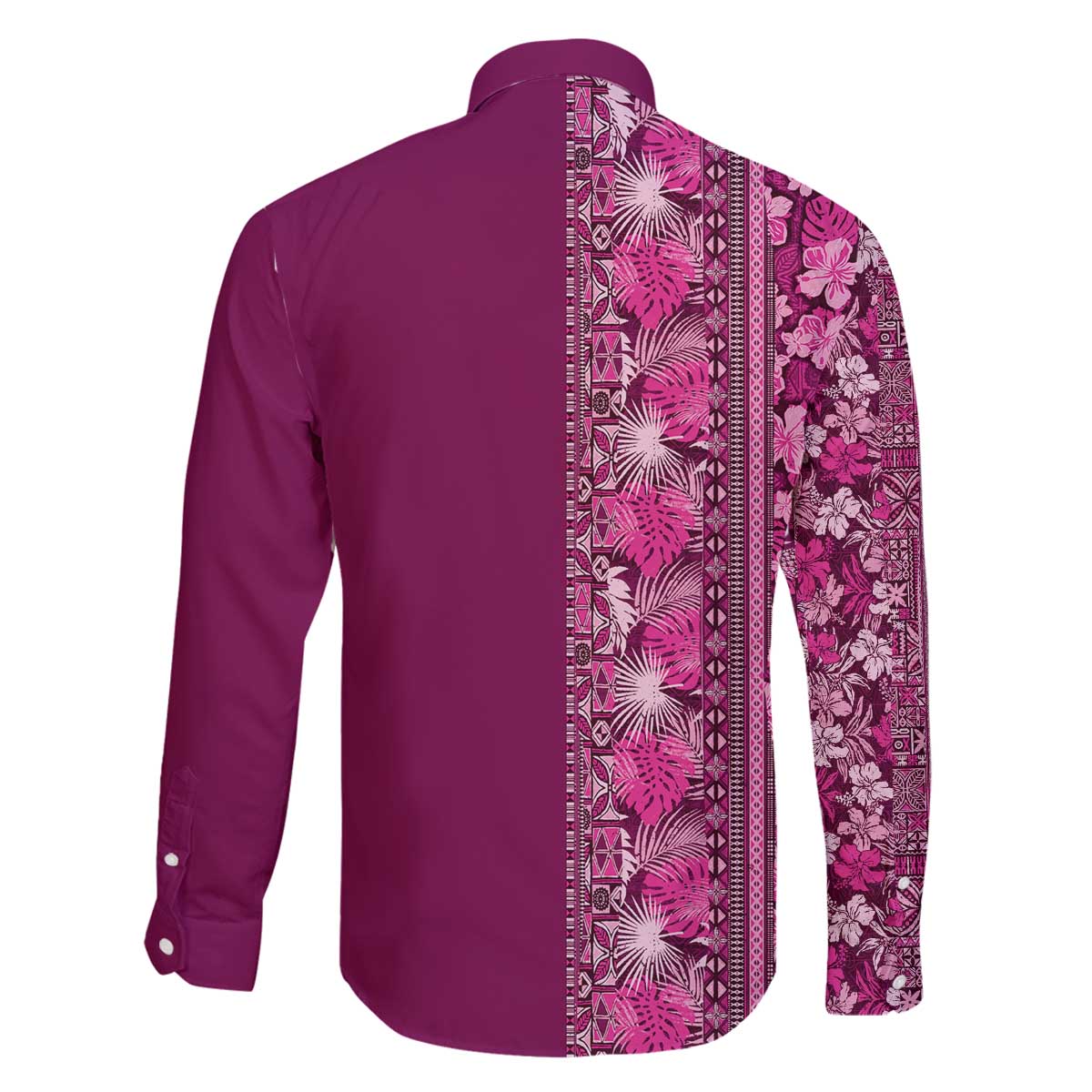 Hawaiian Tribal Elements Hibiscus Family Matching Off The Shoulder Long Sleeve Dress and Hawaiian Shirt Pink Pattern - Polynesian Pride
