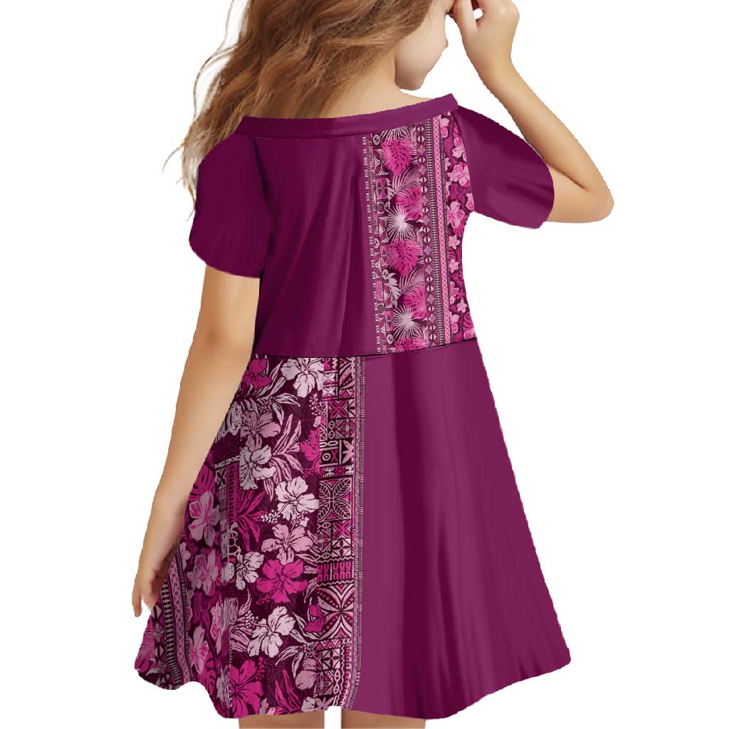 Hawaiian Tribal Elements Hibiscus Family Matching Off Shoulder Maxi Dress and Hawaiian Shirt Pink Pattern - Polynesian Pride