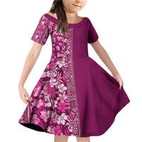 Hawaiian Tribal Elements Hibiscus Family Matching Off Shoulder Short Dress and Hawaiian Shirt Pink Pattern - Polynesian Pride