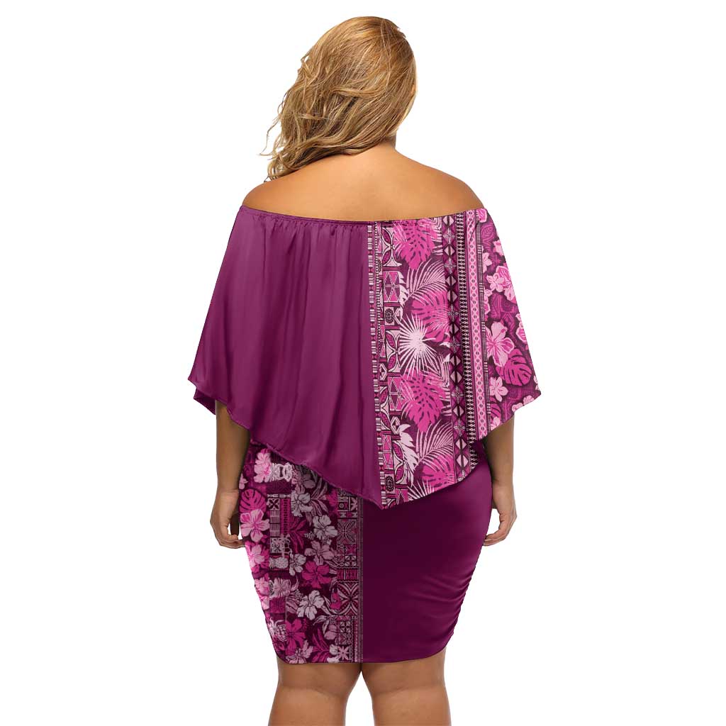 Hawaiian Tribal Elements Hibiscus Family Matching Off Shoulder Short Dress and Hawaiian Shirt Pink Pattern - Polynesian Pride