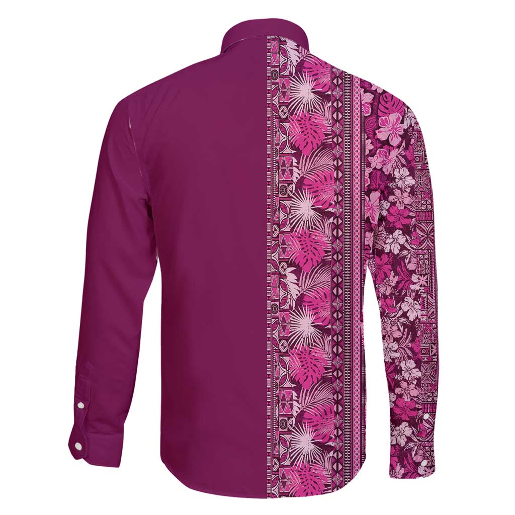 Hawaiian Tribal Elements Hibiscus Family Matching Puletasi and Hawaiian Shirt Pink Pattern - Polynesian Pride
