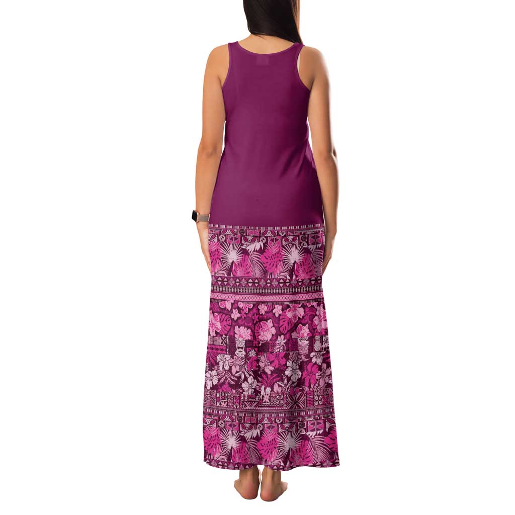 Hawaiian Tribal Elements Hibiscus Family Matching Tank Maxi Dress and Hawaiian Shirt Pink Pattern - Polynesian Pride