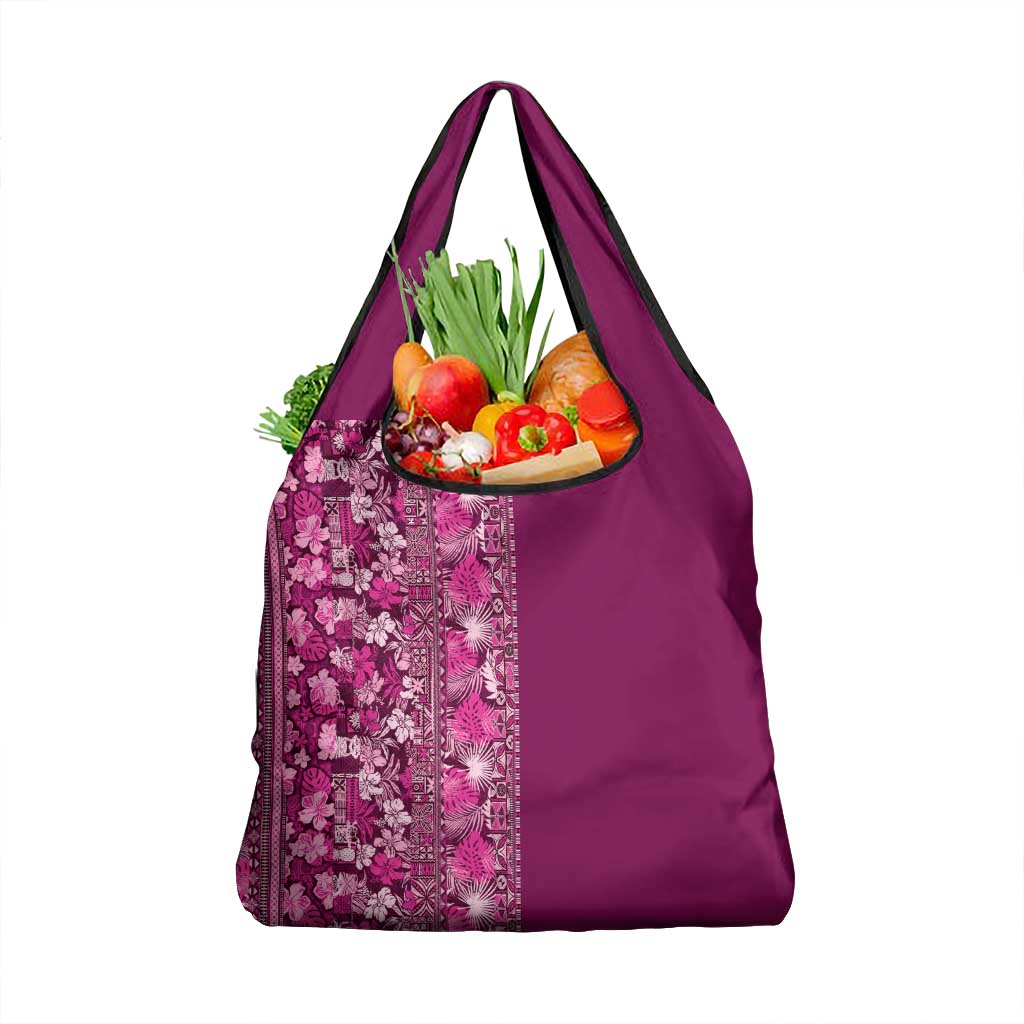Hawaiian Tribal Elements Hibiscus Grocery Bag Pink Pattern - Polynesian Pride