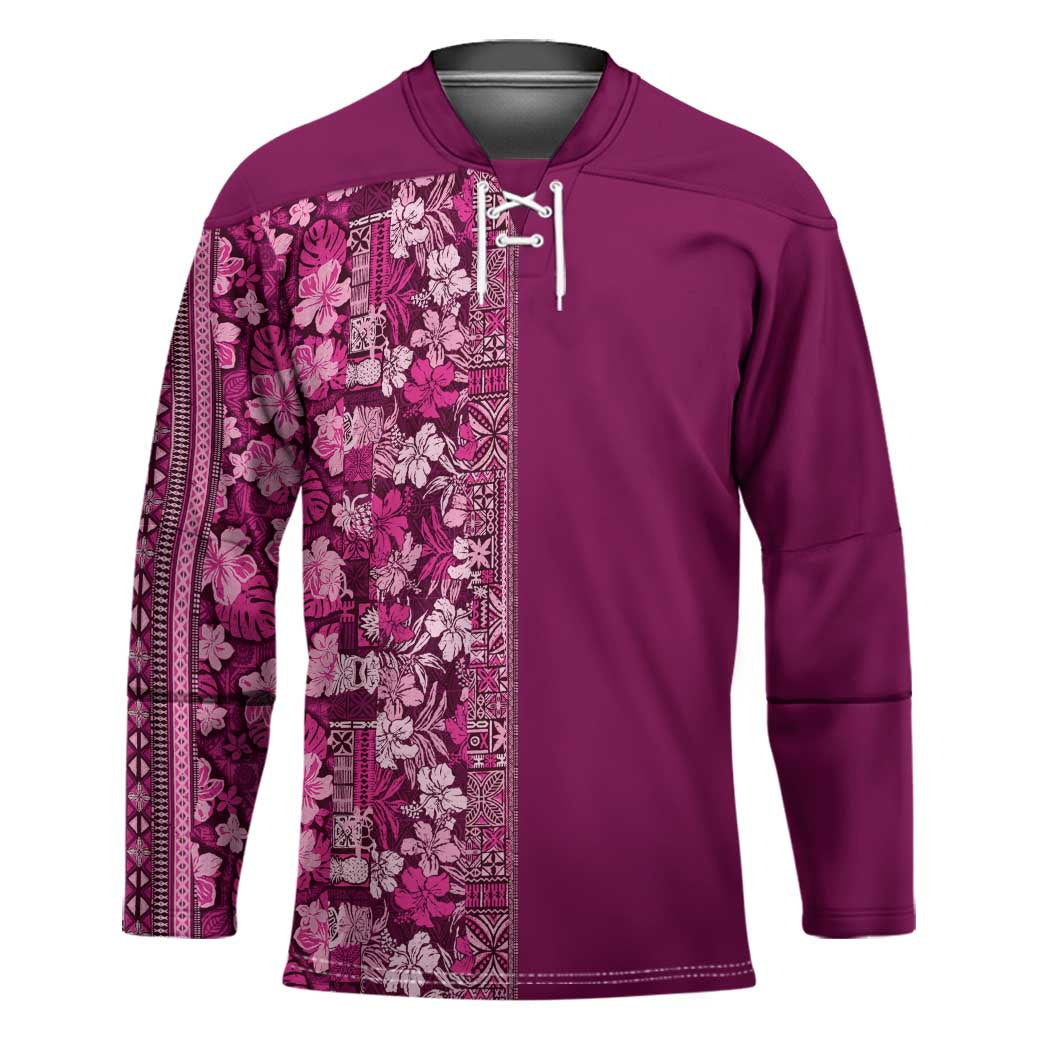 Hawaiian Tribal Elements Hibiscus Hockey Jersey Pink Pattern - Polynesian Pride