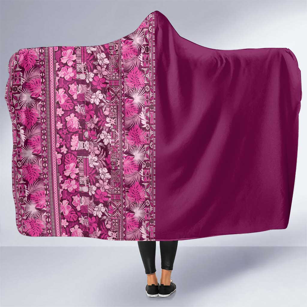 Hawaiian Tribal Elements Hibiscus Hooded Blanket Pink Pattern - Polynesian Pride