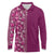 Hawaiian Tribal Elements Hibiscus Long Sleeve Polo Shirt Pink Pattern - Polynesian Pride