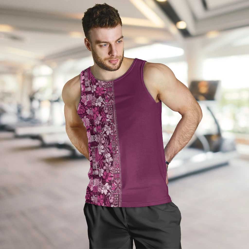 Hawaiian Tribal Elements Hibiscus Men Tank Top Pink Pattern - Polynesian Pride