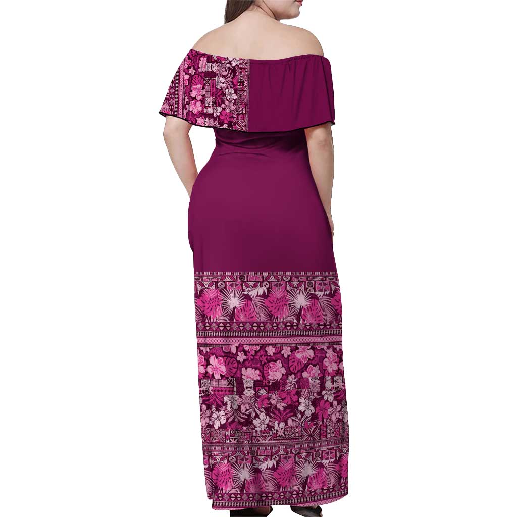 Hawaiian Tribal Elements Hibiscus Off Shoulder Maxi Dress Pink Pattern - Polynesian Pride