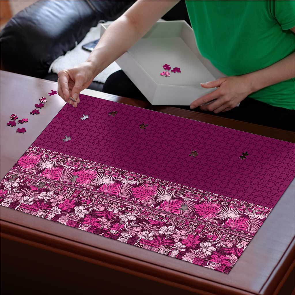 Hawaiian Tribal Elements Hibiscus Puzzle Pink Pattern - Polynesian Pride