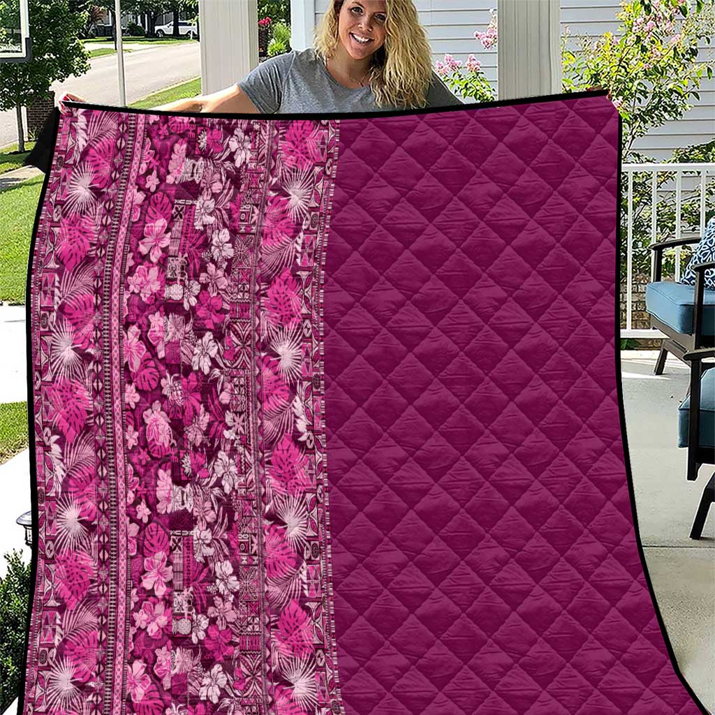 Hawaiian Tribal Elements Hibiscus Quilt Pink Pattern - Polynesian Pride