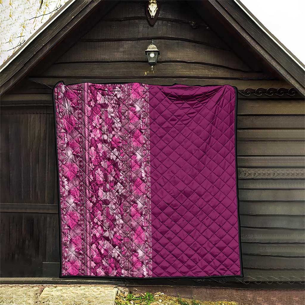 Hawaiian Tribal Elements Hibiscus Quilt Pink Pattern - Polynesian Pride