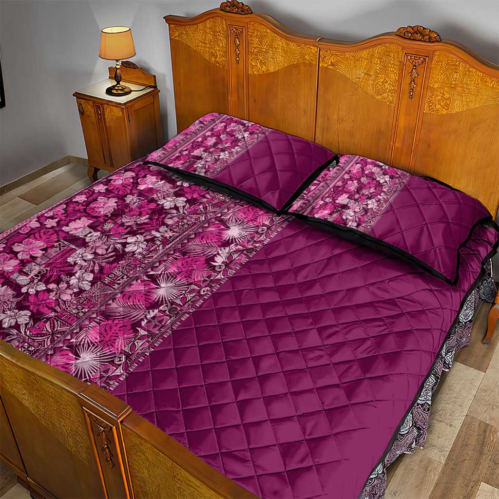 Hawaiian Tribal Elements Hibiscus Quilt Bed Set Pink Pattern - Polynesian Pride