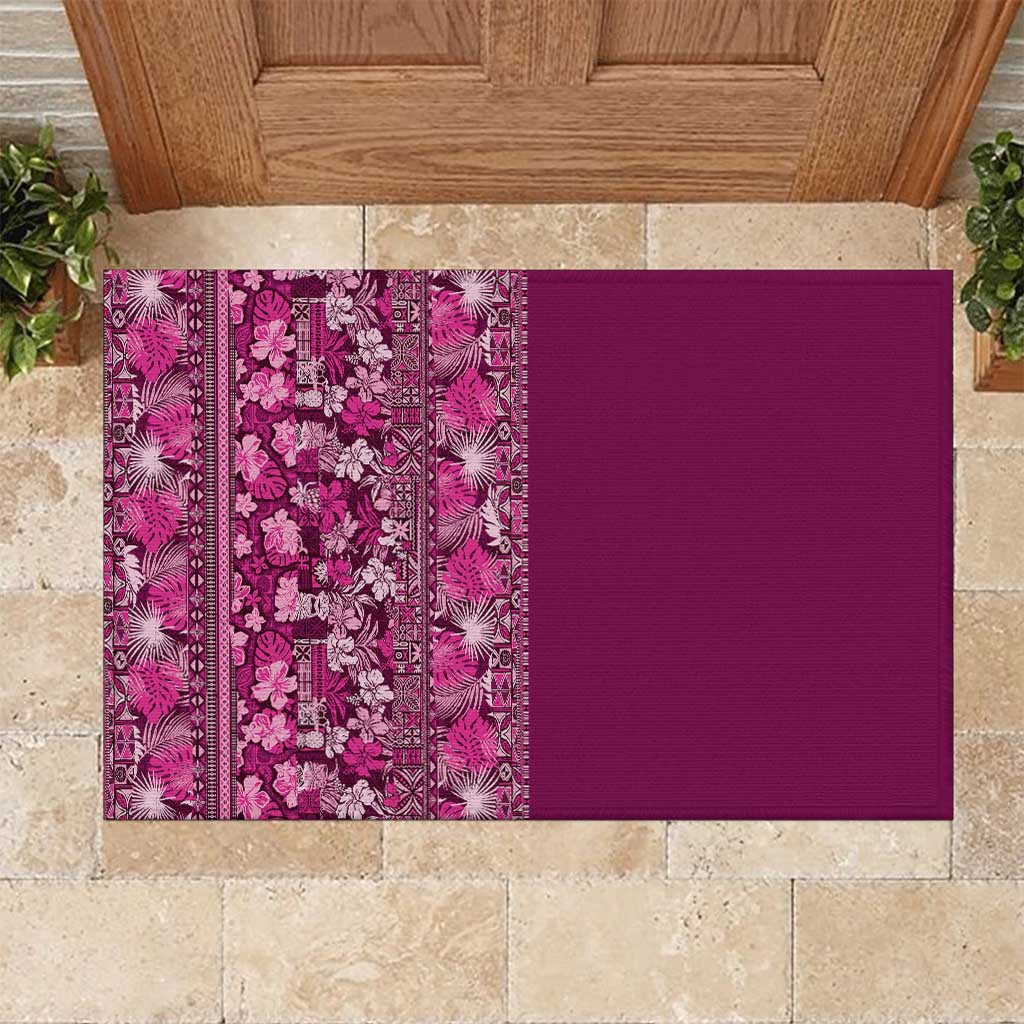 Hawaiian Tribal Elements Hibiscus Rubber Doormat Pink Pattern - Polynesian Pride