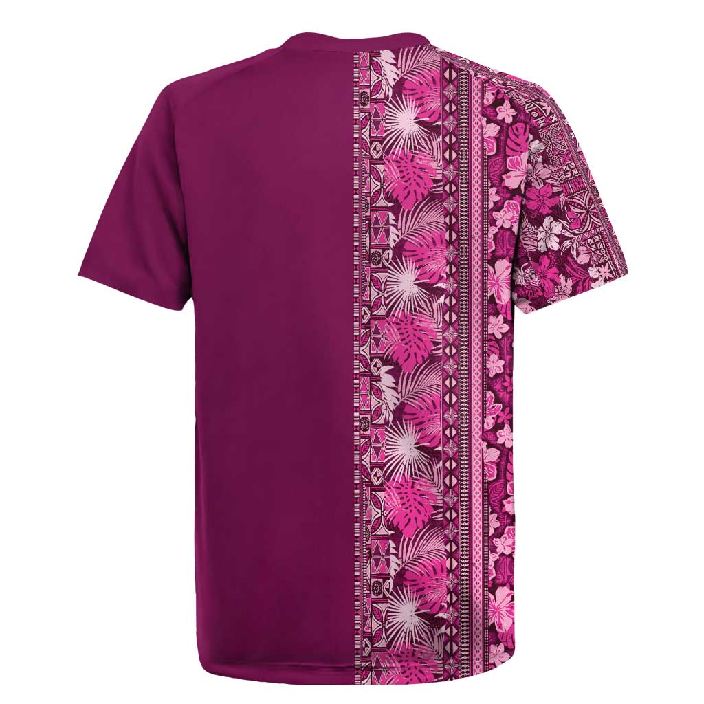 Hawaiian Tribal Elements Hibiscus Rugby Jersey Pink Pattern - Polynesian Pride