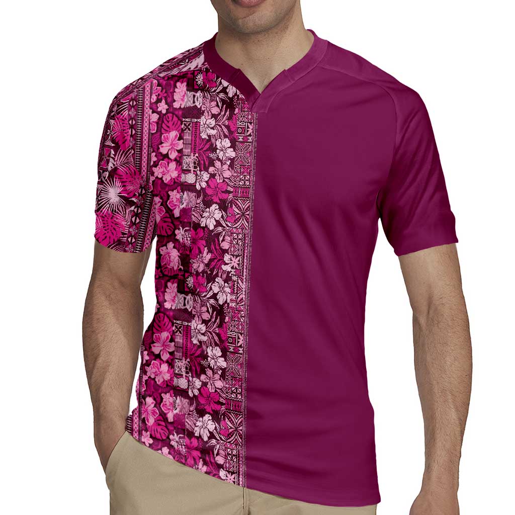 Hawaiian Tribal Elements Hibiscus Rugby Jersey Pink Pattern - Polynesian Pride