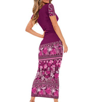 Hawaiian Tribal Elements Hibiscus Short Sleeve Bodycon Dress Pink Pattern - Polynesian Pride