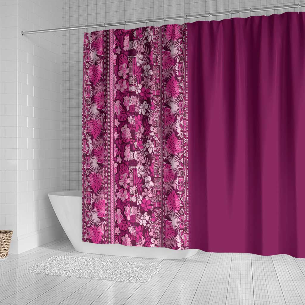 Hawaiian Tribal Elements Hibiscus Shower Curtain Pink Pattern - Polynesian Pride