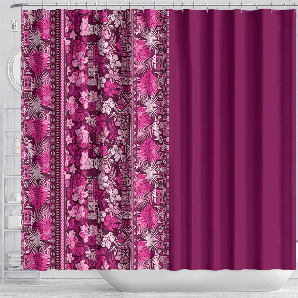 Hawaiian Tribal Elements Hibiscus Shower Curtain Pink Pattern - Polynesian Pride