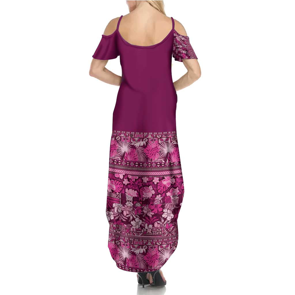Hawaiian Tribal Elements Hibiscus Summer Maxi Dress Pink Pattern - Polynesian Pride