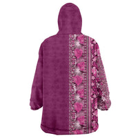 Hawaiian Tribal Elements Hibiscus Wearable Blanket Hoodie Pink Pattern - Polynesian Pride