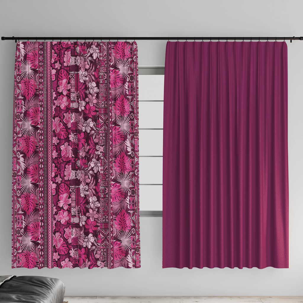 Hawaiian Tribal Elements Hibiscus Window Curtain Pink Pattern - Polynesian Pride