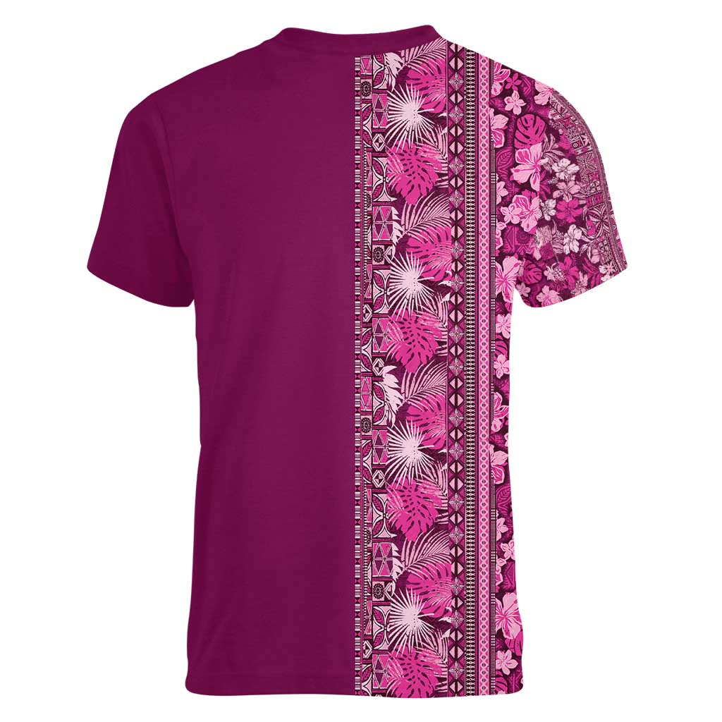 Hawaiian Tribal Elements Hibiscus Women V-Neck T-Shirt Pink Pattern - Polynesian Pride