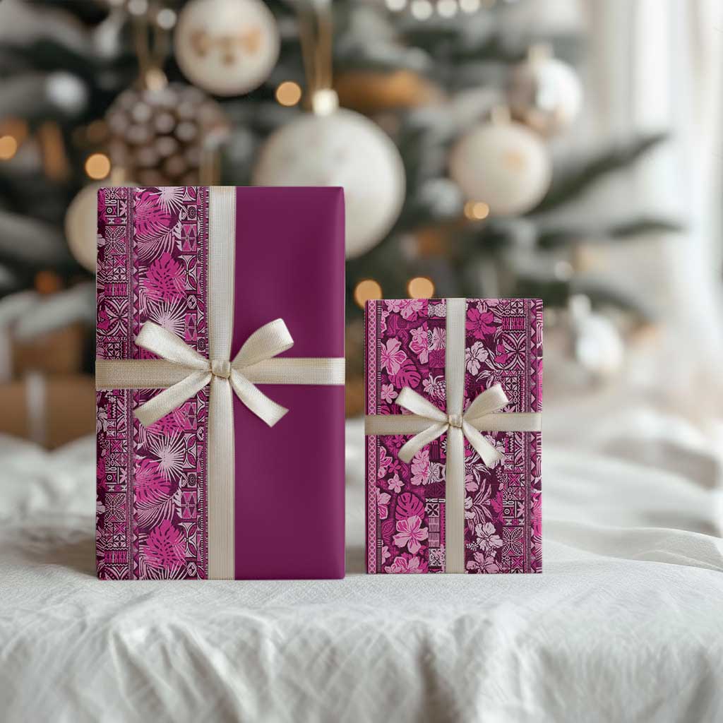 Hawaiian Tribal Elements Hibiscus Wrapping Paper Pink Pattern - Polynesian Pride